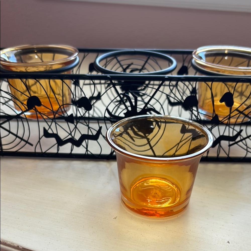Halloween Spider Web Candle Holder Set - Picture 6 of 9